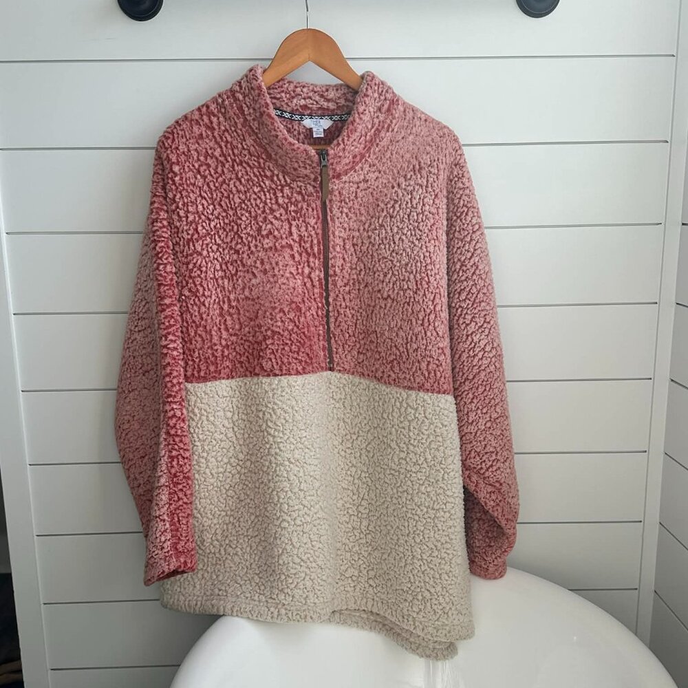 Red & White Time and Tru 3/4 Zip Sherpa Pullover, Size 3X